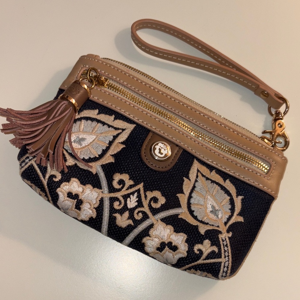 Spartina Tan and Black Wristlet Purse